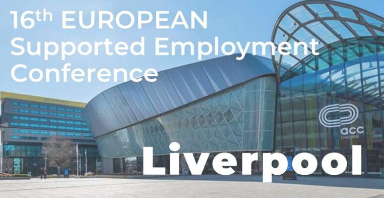 Cartel del 16.º Congreso Europeo de Empleo con Apoyo, que se celebrará en Liverpool los días 7 y 8 de diciembre de 2026.